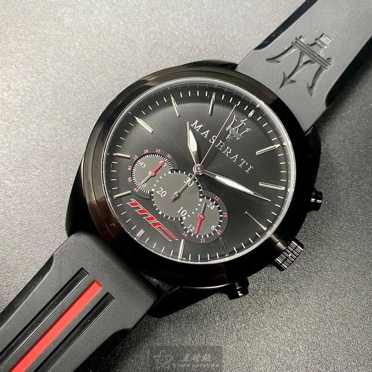 MASERATI手錶,編號R8871612004,46mm黑錶殼,深黑色錶帶款◉20A004